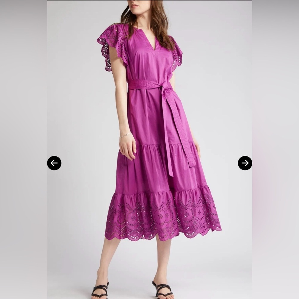 Rails Fuchsia Eyelet Midi Dress with Tie Waist